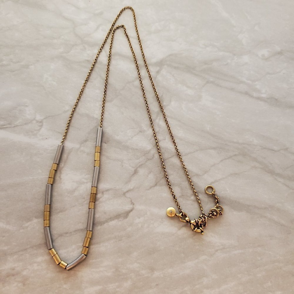 💖 J.Crew Antiqued Silver Gold Long Beaded Necklace 💖